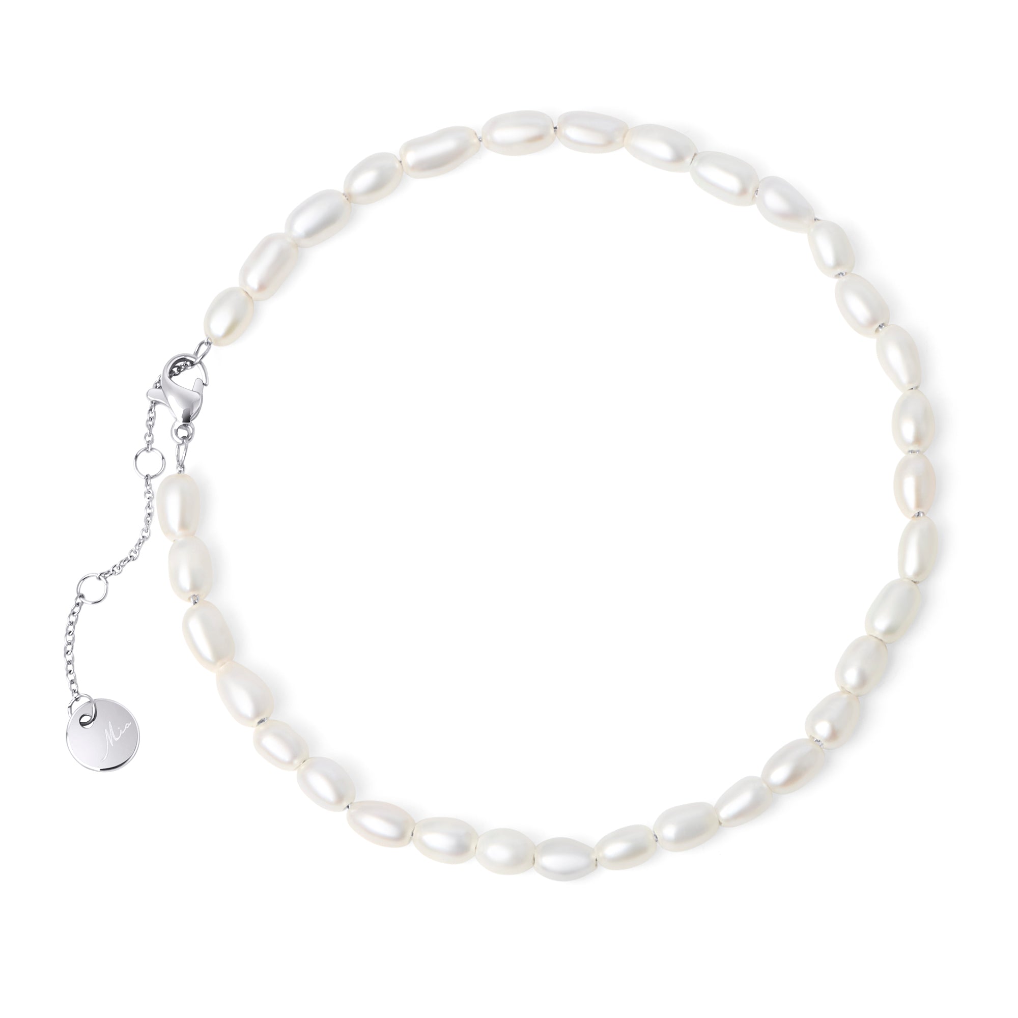 Chaîne cheville de perles en acier inoxydable argent écoresponsable et durable confortable pour la peau Mia Bijoux