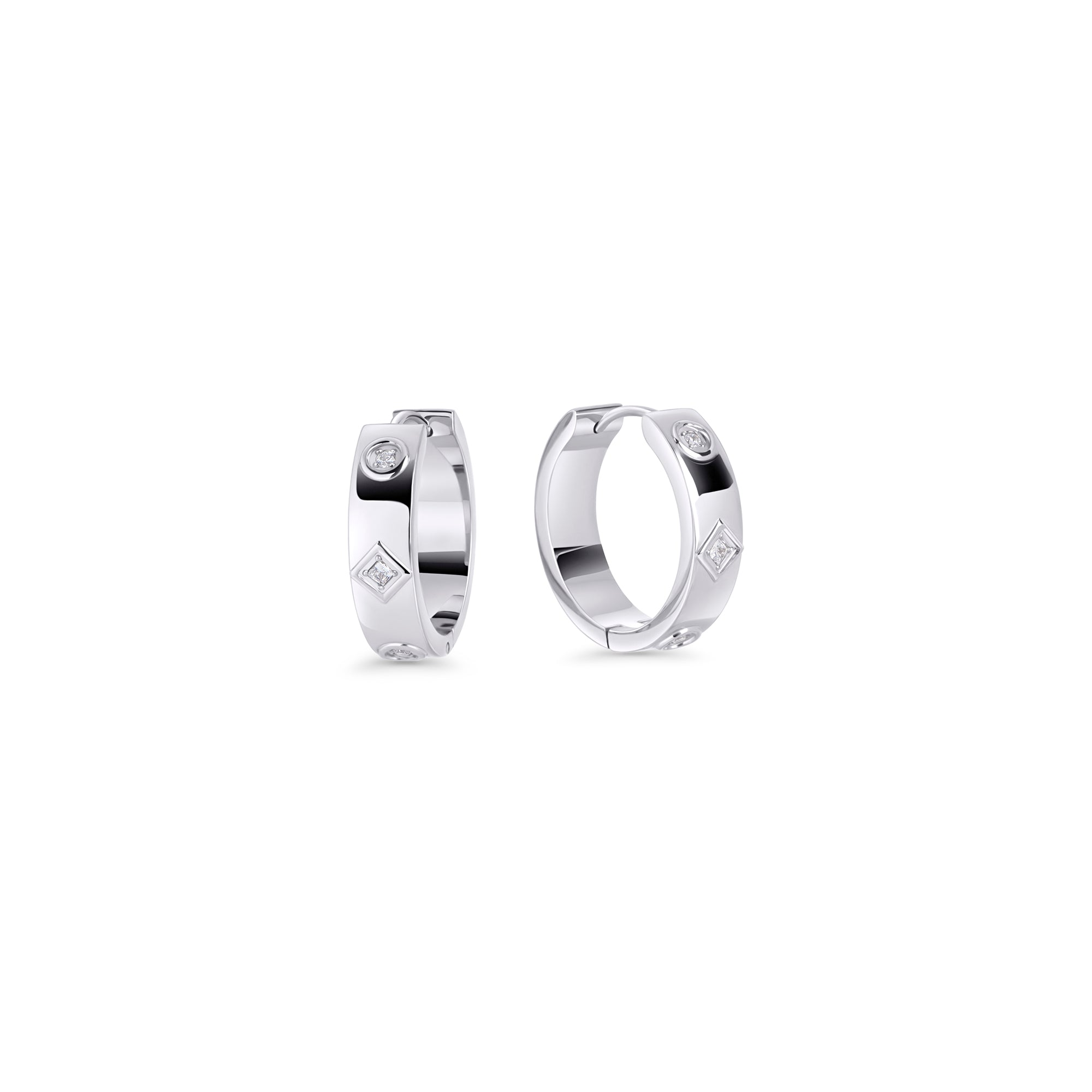 Silver wide huggie hoop earrings with bezel-set cubic zirconia – allergy-free, tarnish-resistant & waterproof stainless steel earrings for sensitive ears, top-rated affordable luxury by Mia Bijoux Canada