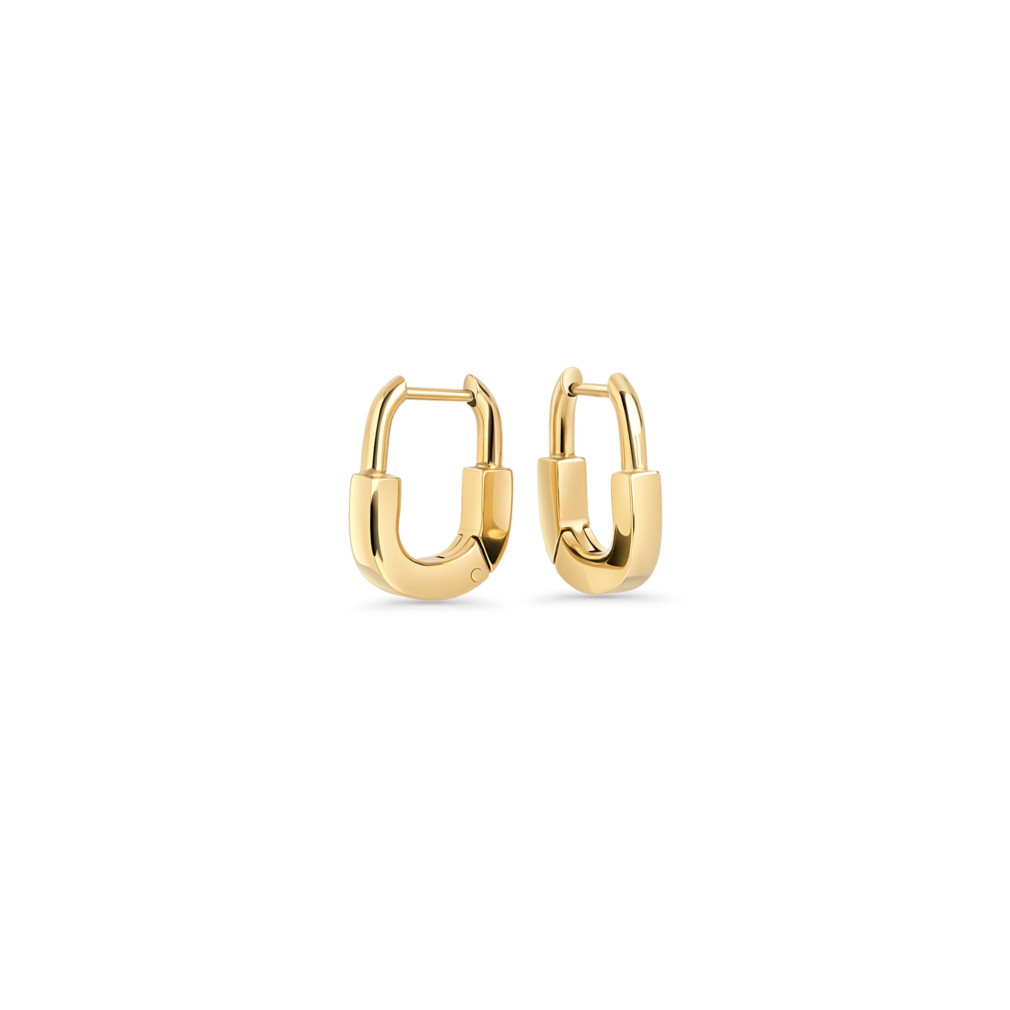 Gold chunky U-shaped oval huggie earrings – allergy-free, waterproof & tarnish-resistant stainless steel earrings for sensitive ears, top-rated everyday gold hoops by Mia Bijoux Canada