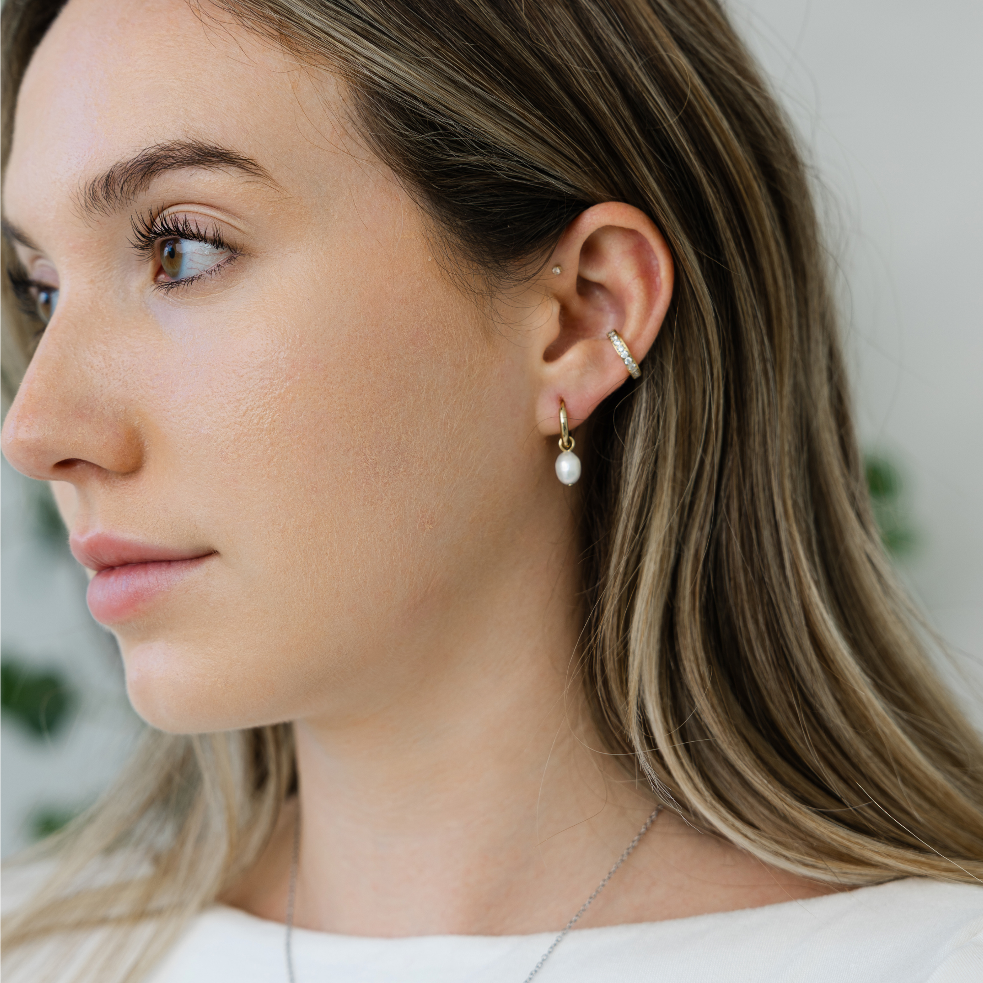 Sally Pearl Huggie Earrings